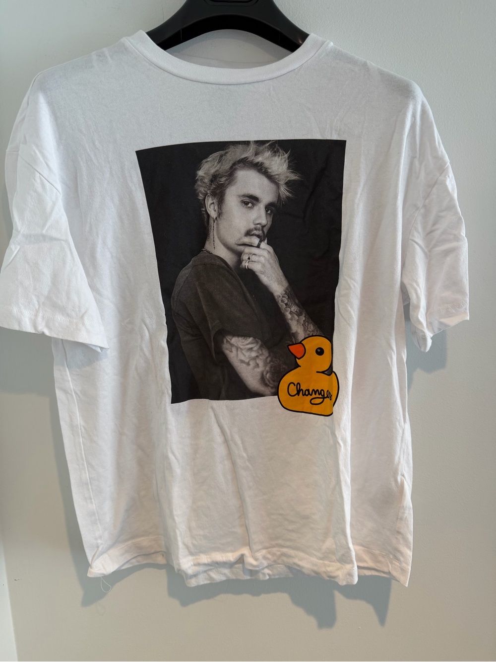 White Graphic Photo Tee with Yellow Duck Accent